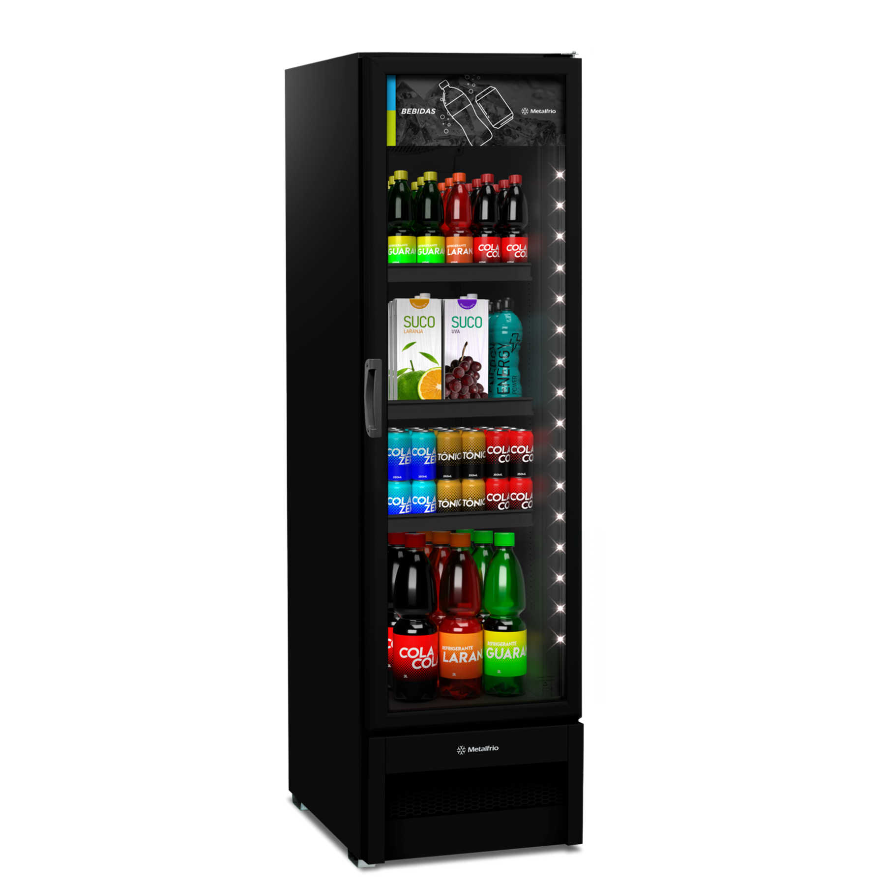 VB28R All Black Metalfrio: Refrigerador Expositor Vertical Slim - Perfeita conservação e exposição para refrigerantes, sucos e águas.